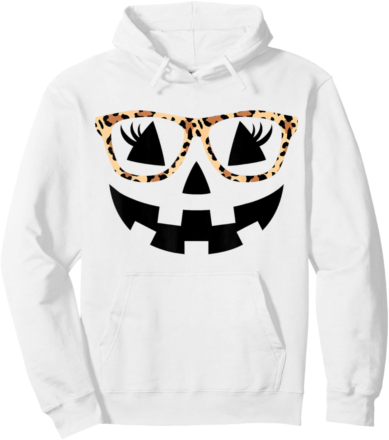 Jack O Lantern Face Pumpkin Hallowen Leopard Print Glasses Hoodie - Hoodie | White