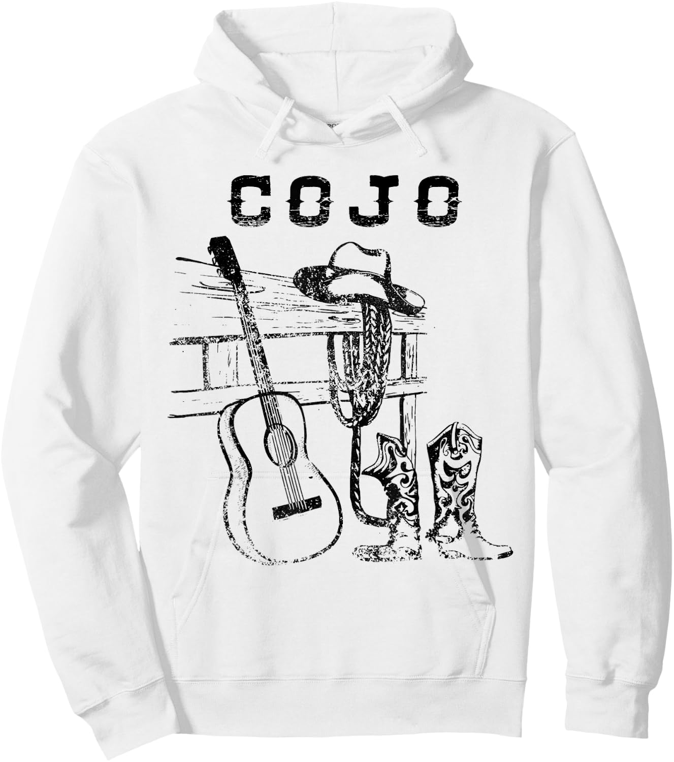 White and Black Cojo Guitar Music Love Cowboy Boots Hat Sand Hoodie - Hoodie | White