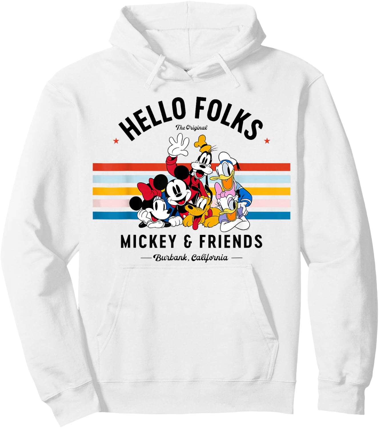 Disney Original Mickey & Friends Hello Folks Retro Vintage Hoodie - Hoodie | White