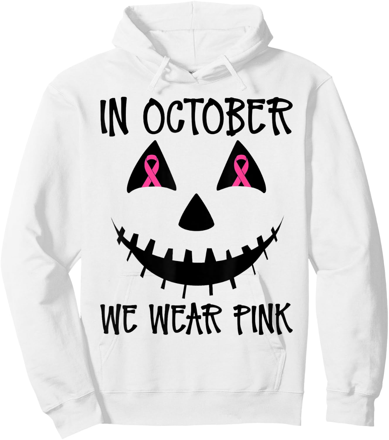 In October We Wear Pink Jackolantern Halloween Breast Cancer Hoodie - Hoodie | White