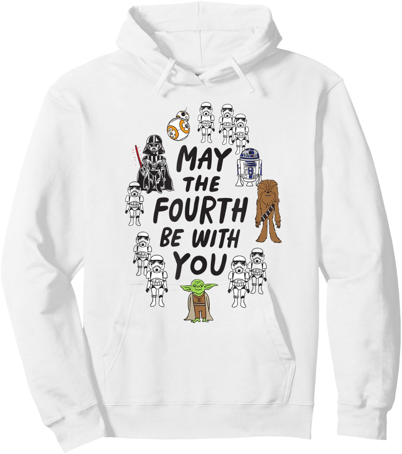 Amazon Essentials Boys' May the Fourth Be With You Doodle Characters , White, Small Hoodie - Hoodie | White