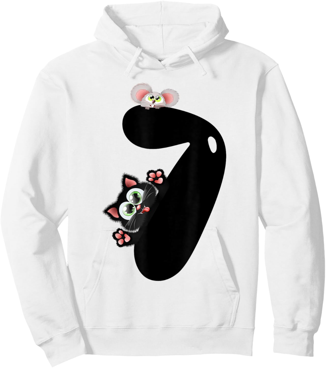 7 Years Old Cat And Mouse 7th Birthday Boy Girl Hoodie - Hoodie | White