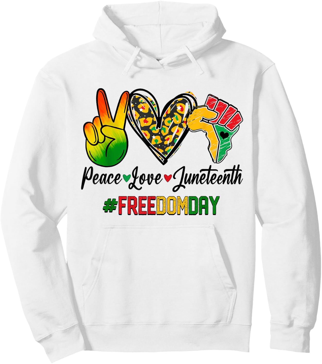 Peace Love Juneteenth 1865 Freedom Day African American Hoodie - Hoodie | White