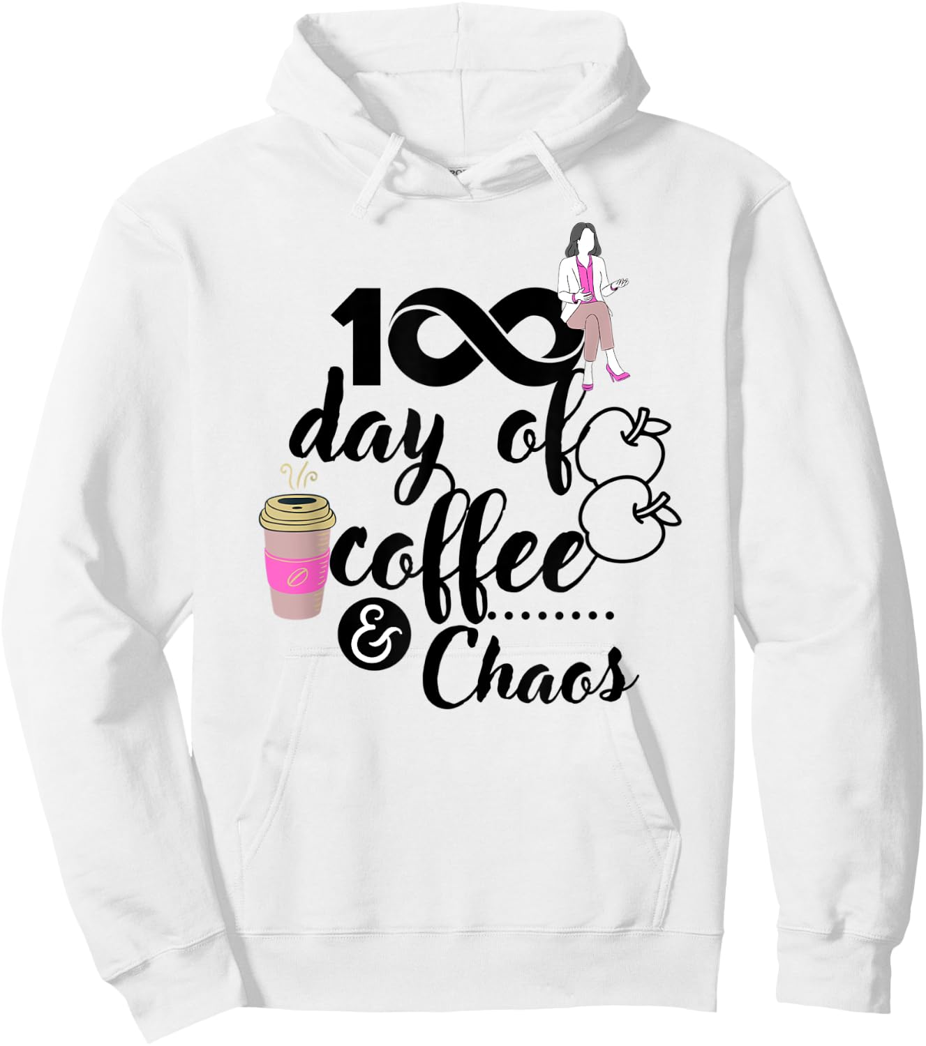 This Teacher Has Been Running On Coffee And Chaos 100 Days Women Kids Hoodie - Hoodie | White
