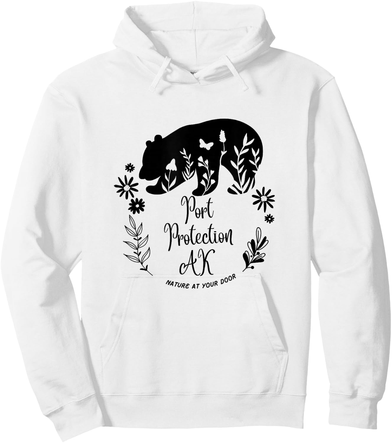 Port Protection Alaska Bear & Flowers Nature At Your Door Hoodie - Hoodie | White