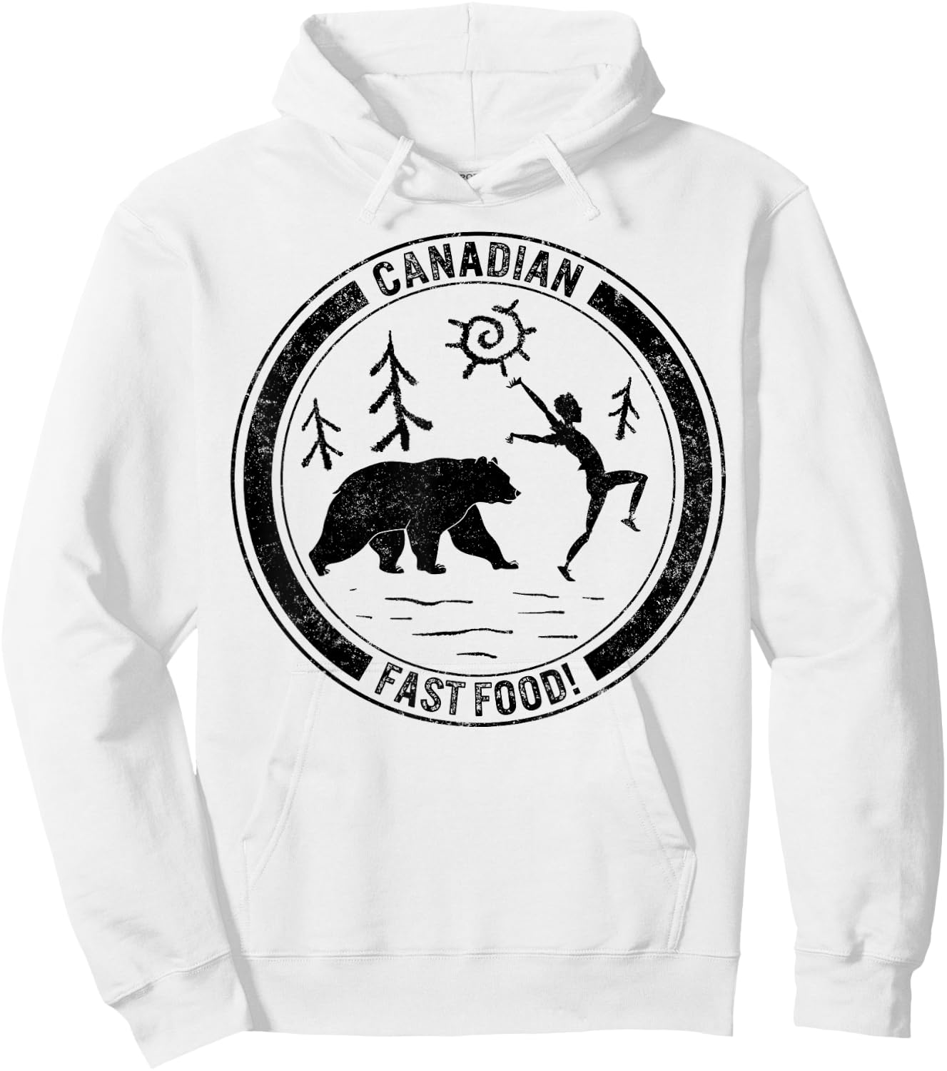Camping Canadian Fast Food Running Man Bear Forest Design Te Hoodie - Hoodie | White