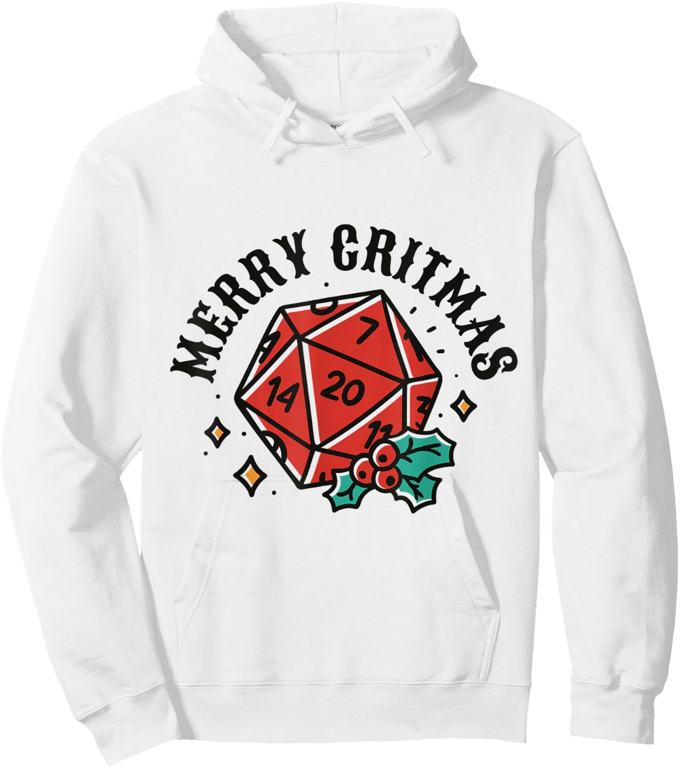 RPG Christmas Holiday Merry Critmas 20 Sided Dice Board Game Hoodie - Hoodie | White