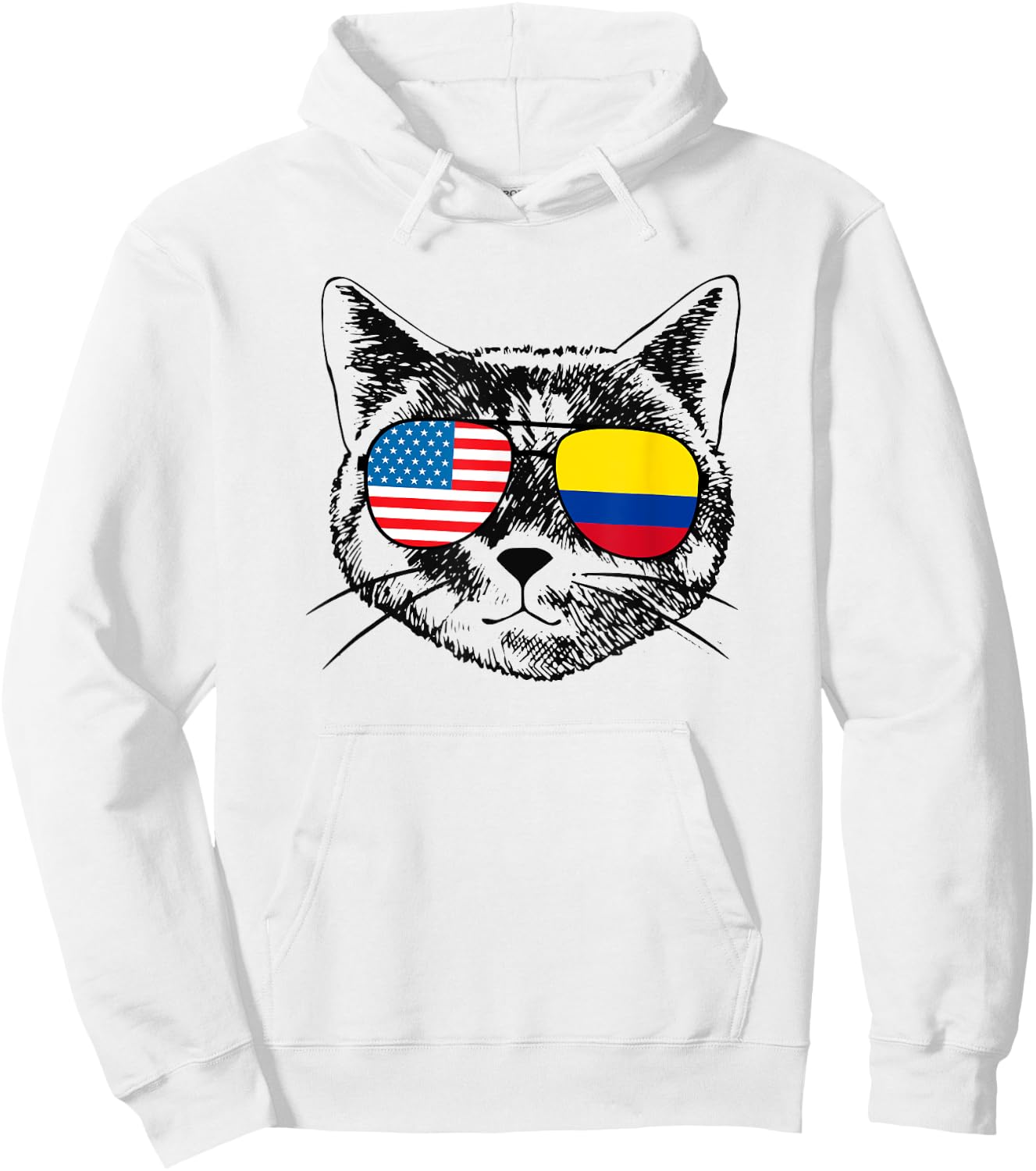 Funny Cat Half American Colombian Colombia Flag Men Women Hoodie - Hoodie | White