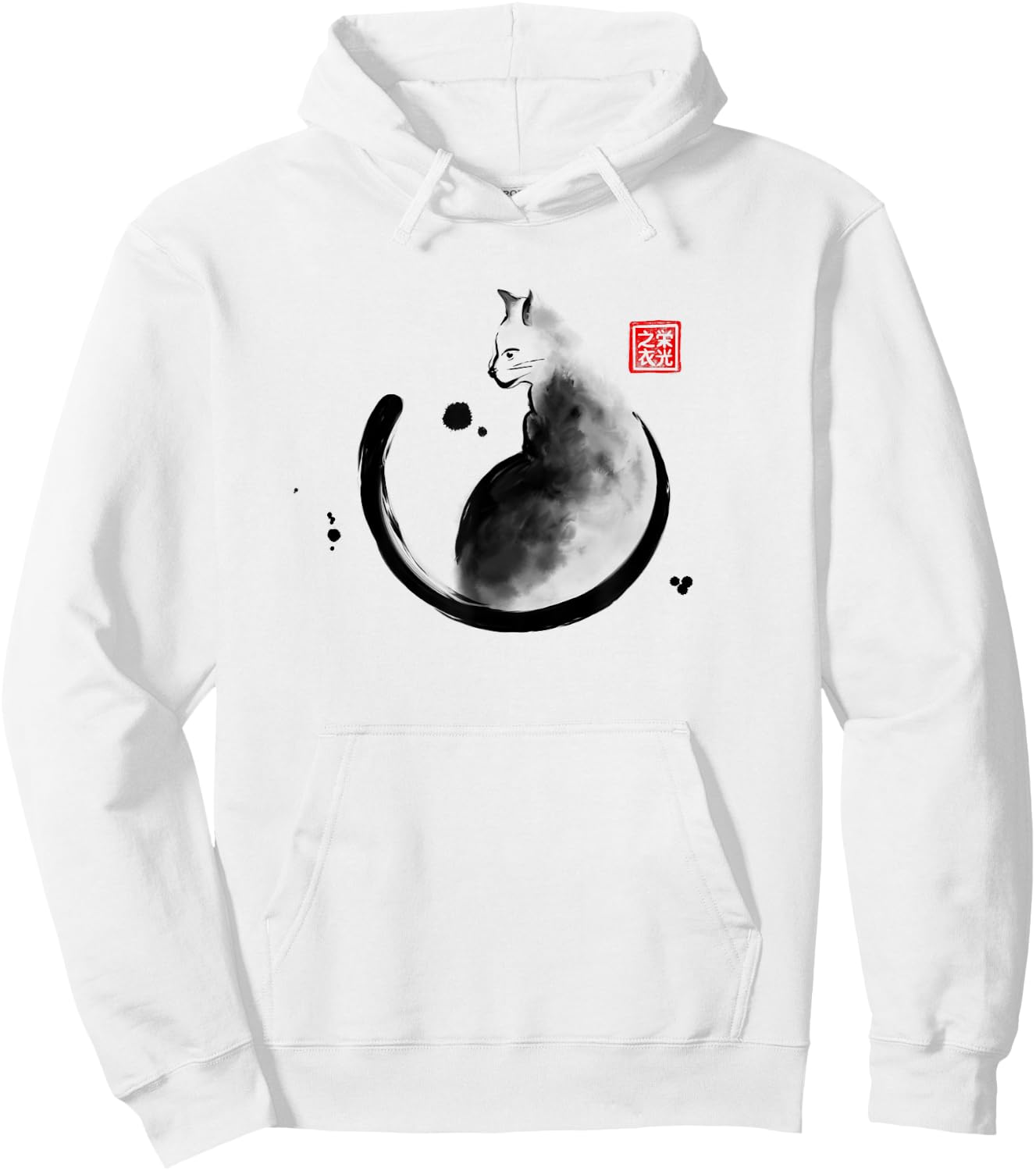 Artistic Cat Feline Japanese Ink Sumi-e Design Men Women Kids Hoodie - Hoodie | White