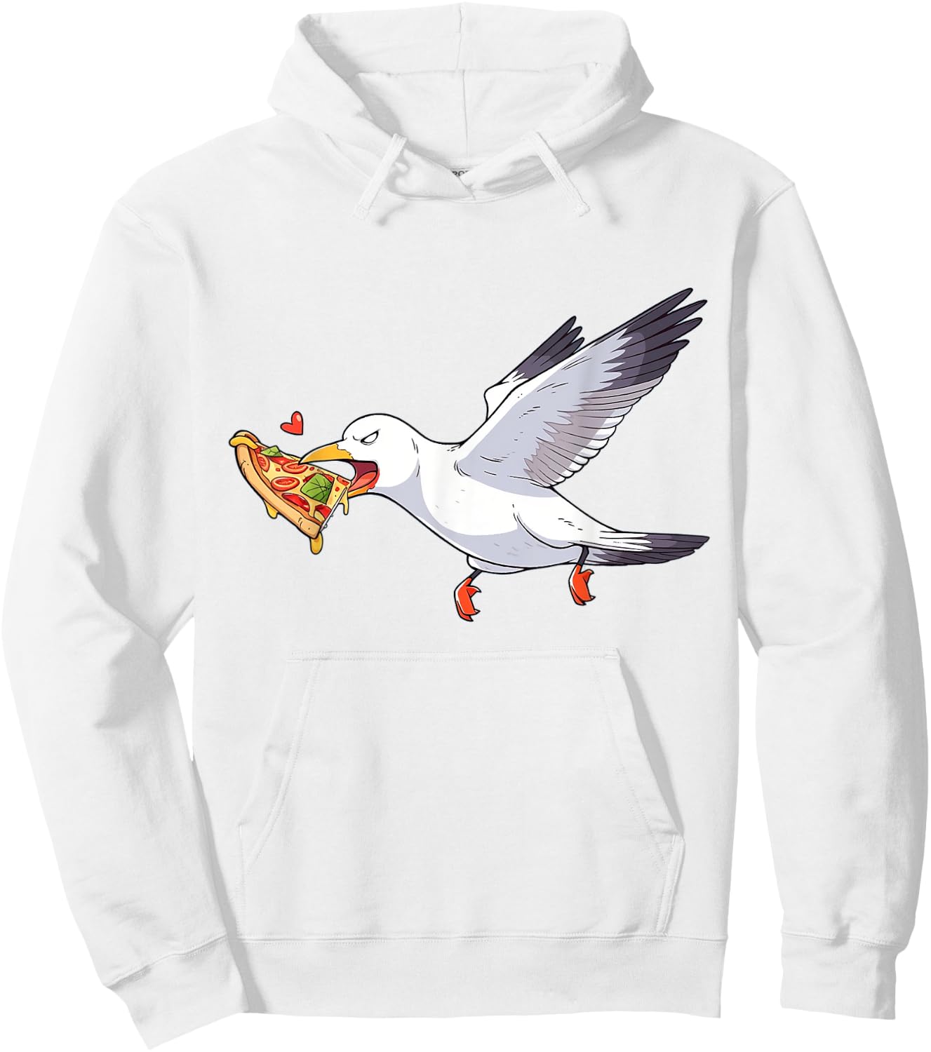Cranky Seagull Funny Shirt Beach Birds Stealing Pizza Summer Hoodie - Hoodie | White