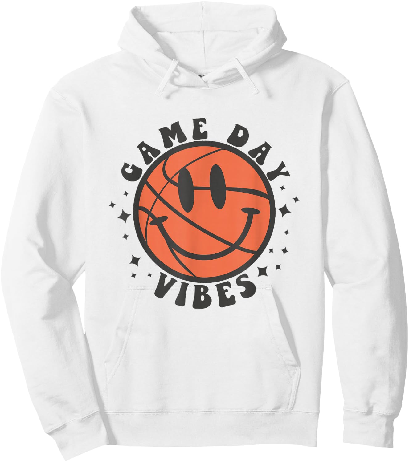 Game Day Vibes Groovy Retro Happy Face Basketball Fan Lover Hoodie - Hoodie | White