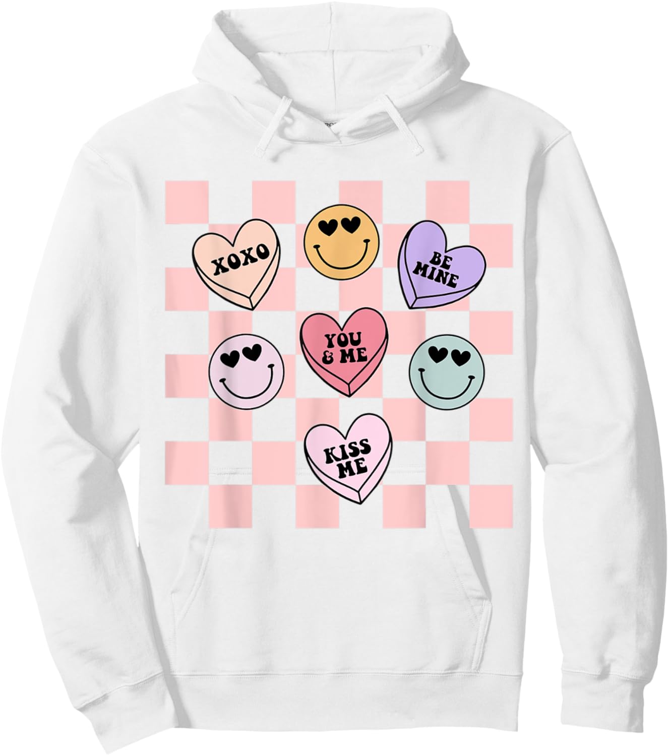 Retro Valentines Day Smile Face Candy Heart Girls Kids Women Hoodie - Hoodie | White