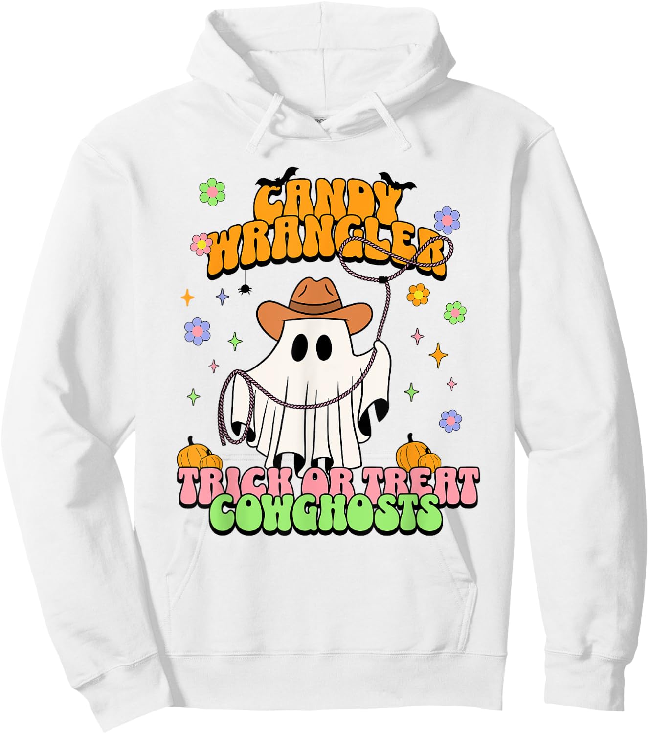 Cute Cowgirl Ghost Retro Western Groovy Halloween Treats Hoodie - Hoodie | White