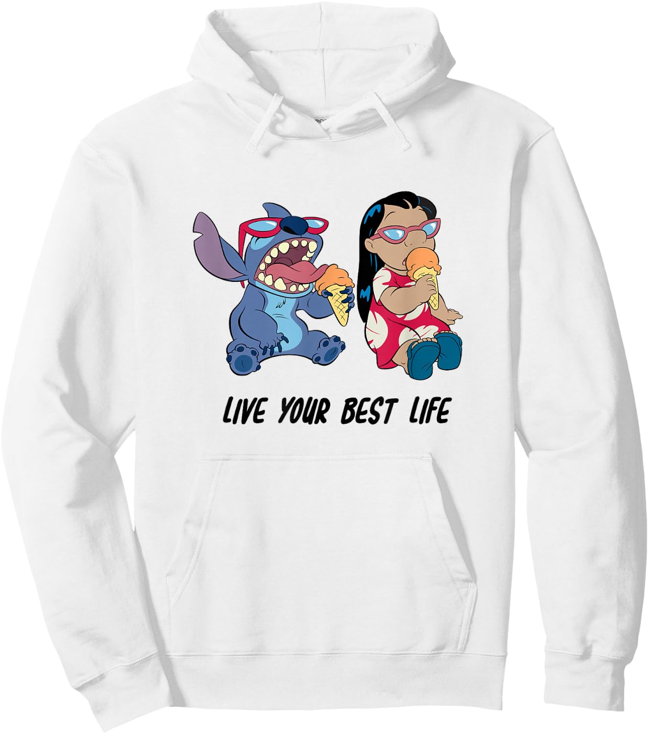 Disney Lilo & Stitch Eating Ice Cream Live Your Best Life Hoodie - Hoodie | White