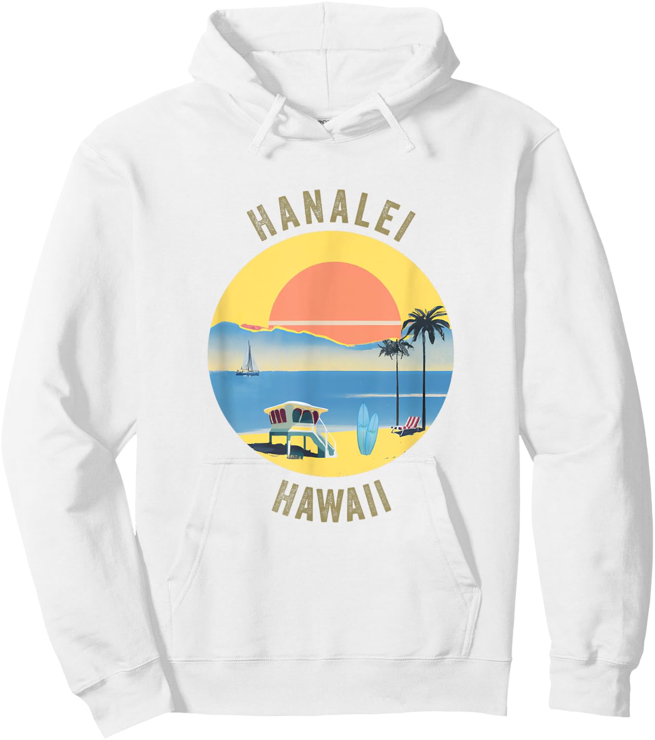 Hanalei Souvenir Apparel - Retro Vintage Hanalei Hoodie - Hoodie | White