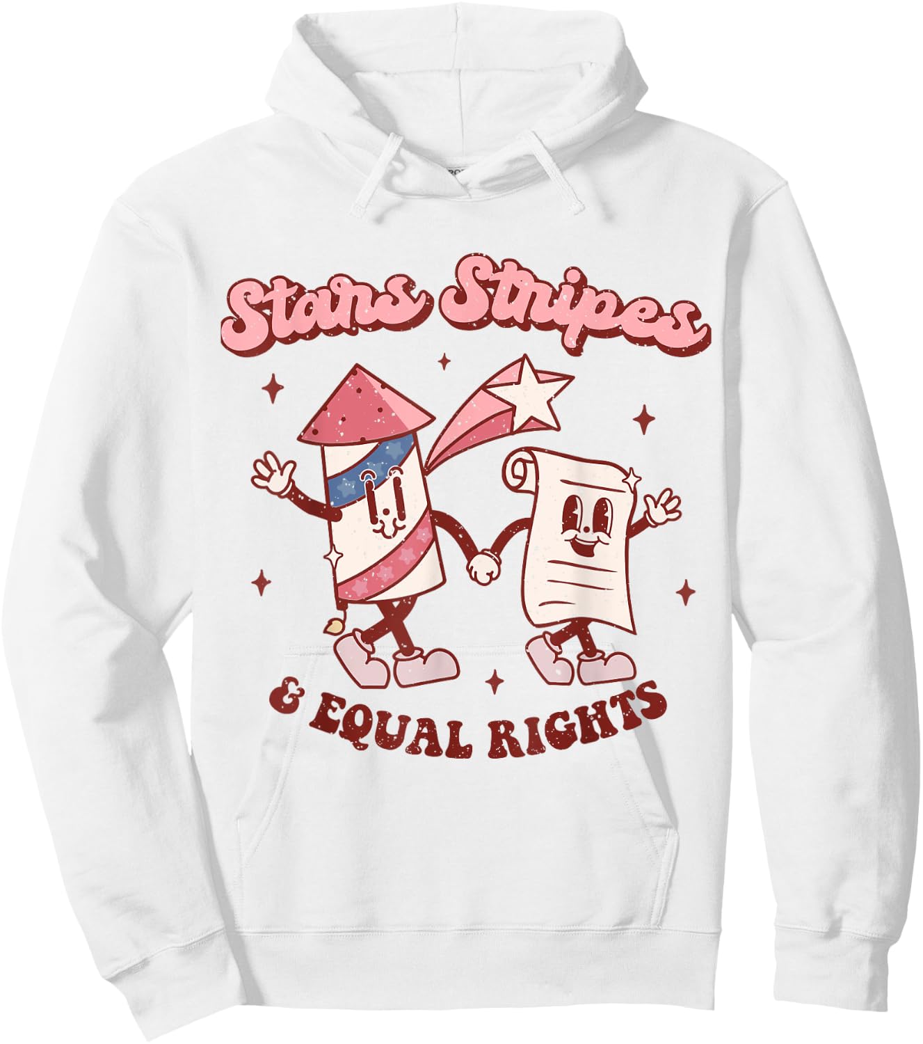 Stars Stripes & Equal Rights 4th Of July Retro Groovy Women Hoodie - Hoodie | White