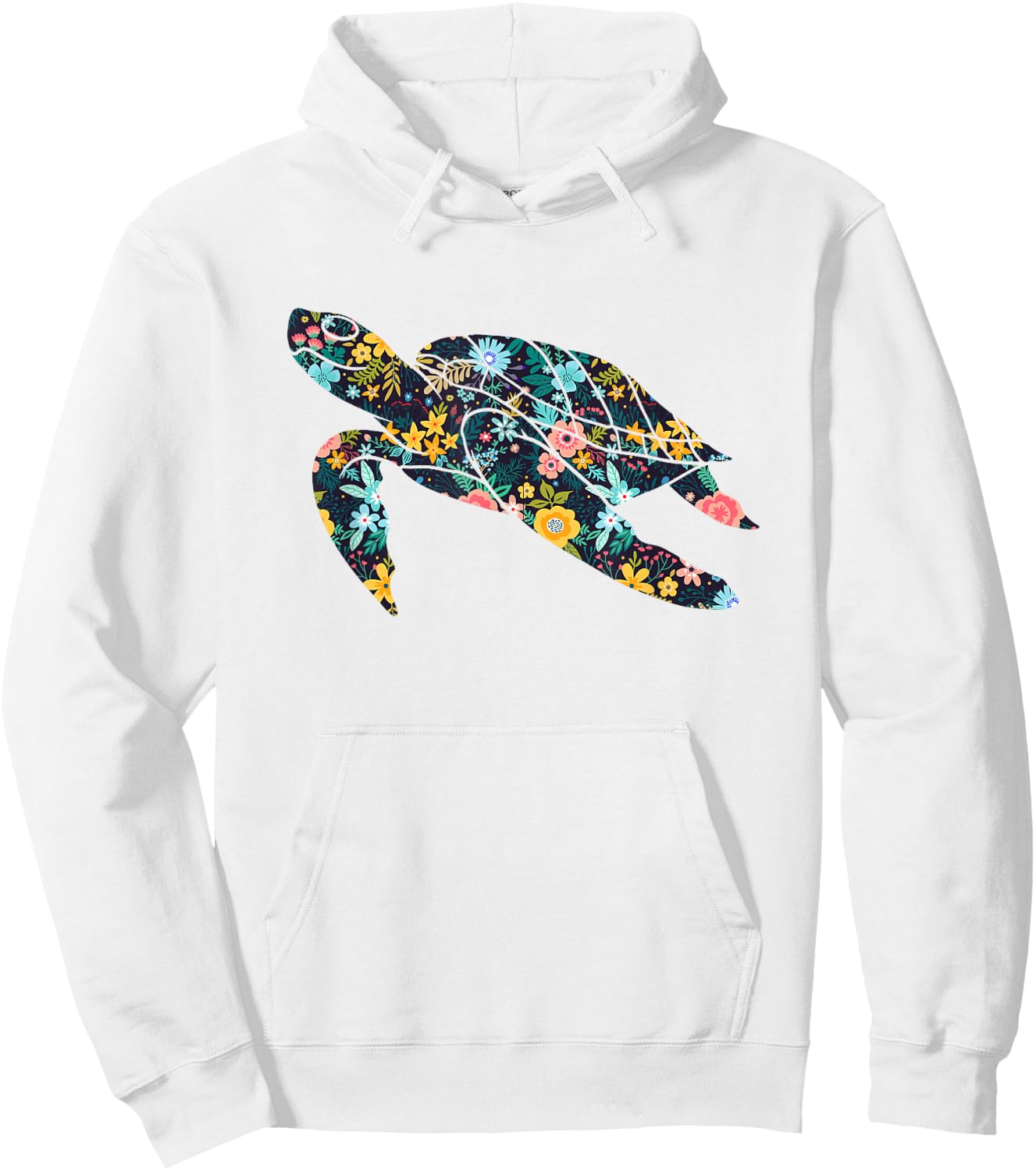 Floral Sea Turtle Silhouette Girls Graphic Hoodie - Hoodie | White