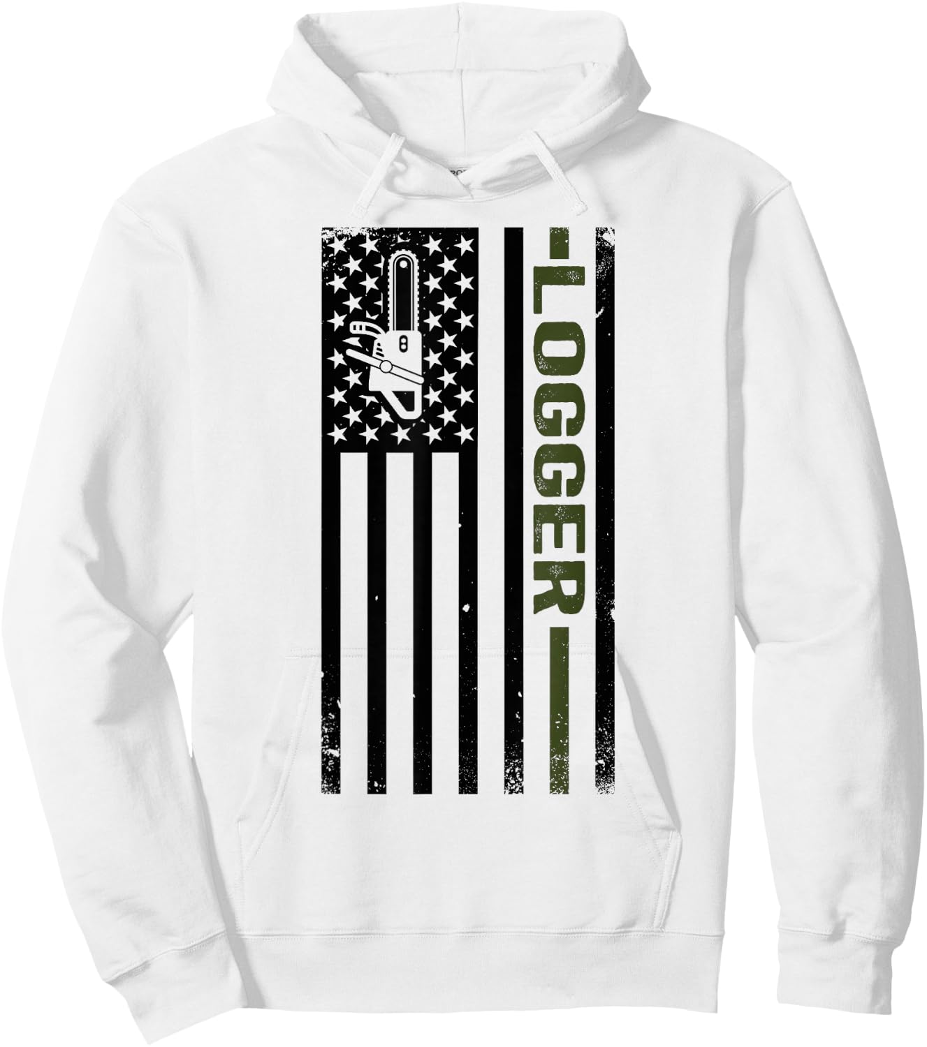Logger US Flag Logging Lumberjack Hoodie - Hoodie | White
