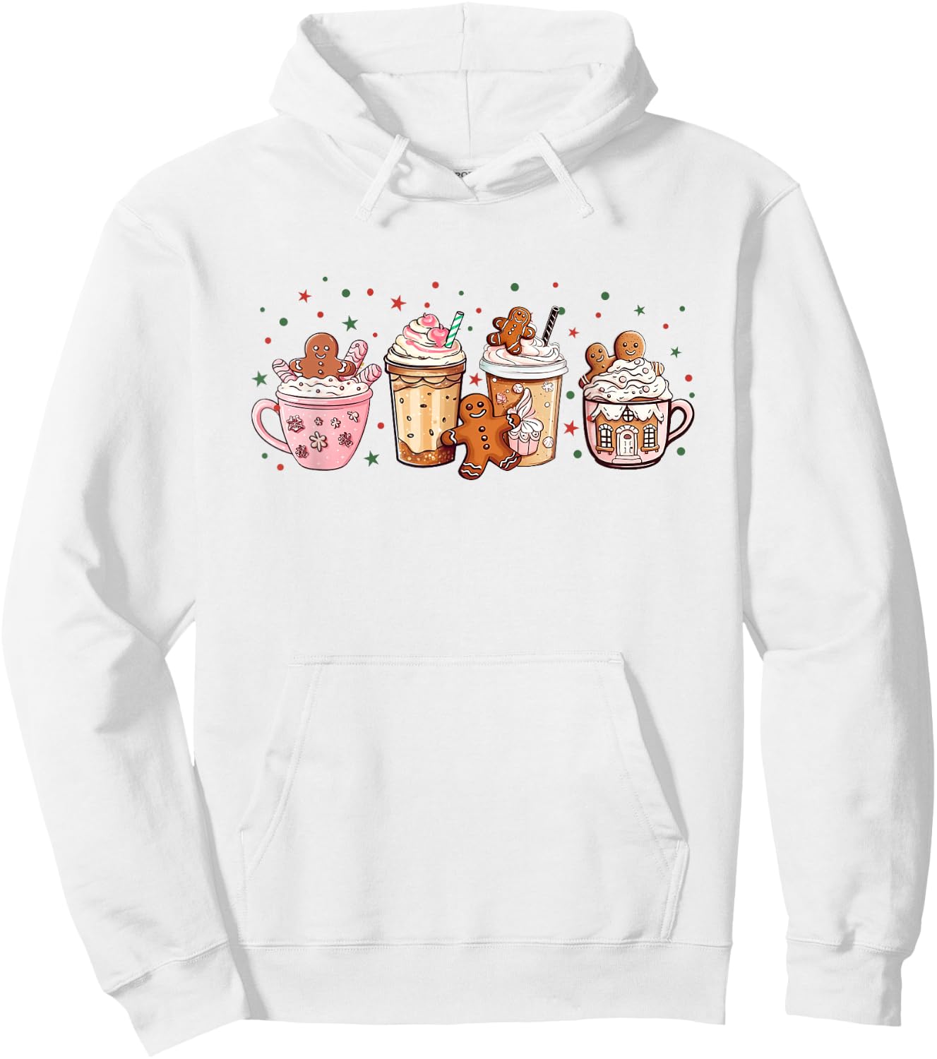 Merry Christmas Gingerbread Cookie Coffee Cups Latte Drink Hoodie - Hoodie | White