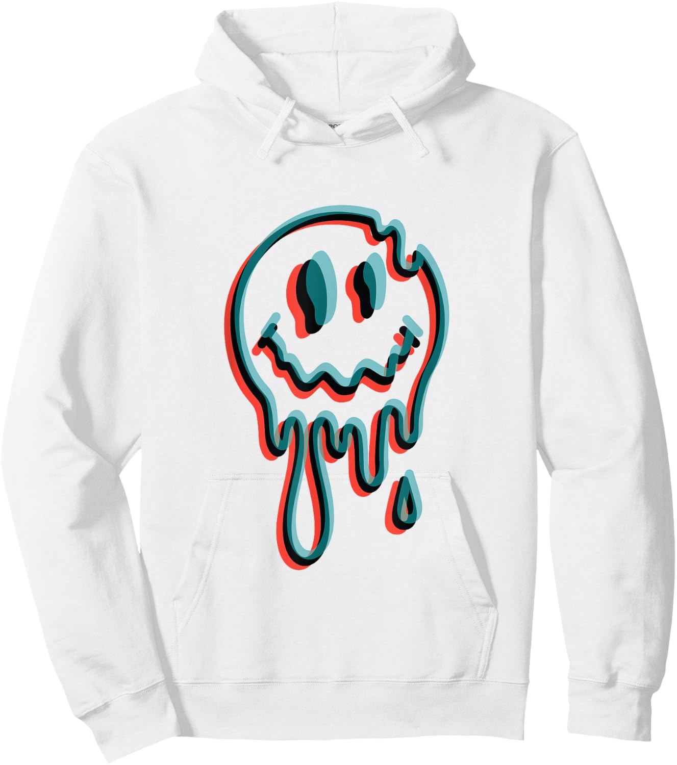 Melting Smiling Face Glitch Trippy Dripping Hoodie - Hoodie | White