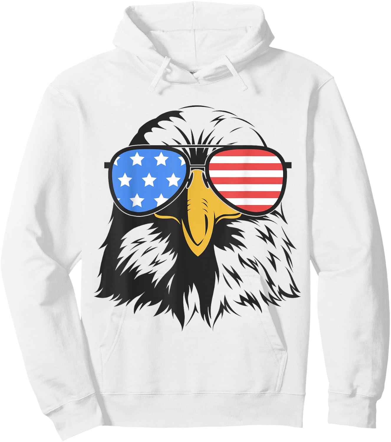 4th of July Bald Eagle in Sunglasses American Flag Freedom Kids Men Hoodie - Hoodie | White