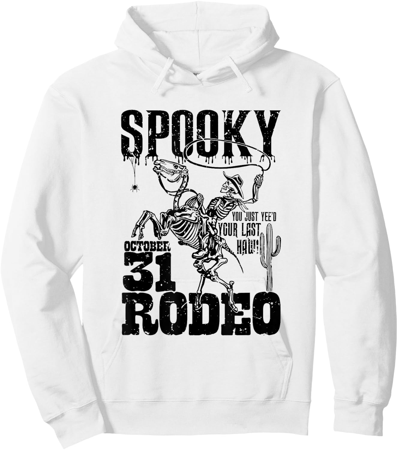 Spooky Hollow Rodeo Western Skeleton Cowboy Halloween Hoodie - Hoodie | White