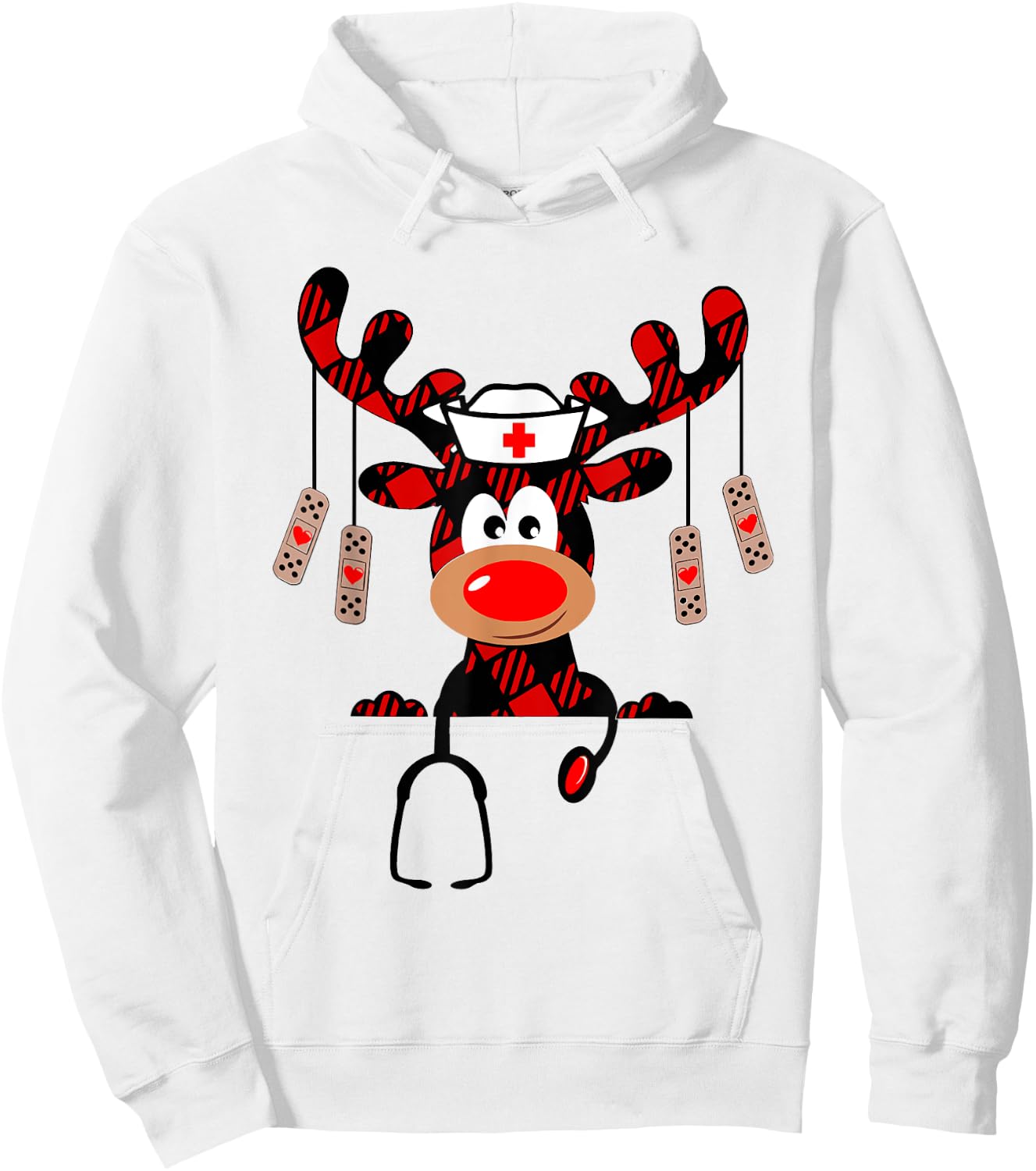 Nurse Christmas Reindeer Nurse Plaid NICU RN LPN Scrub Top Hoodie - Hoodie | White