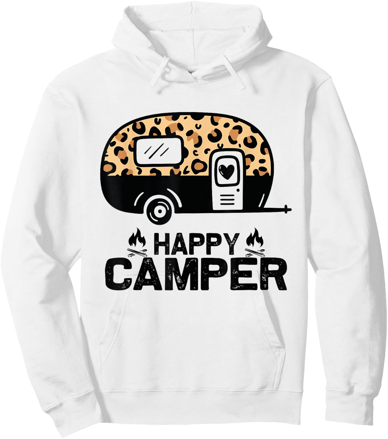 Happy Camper Leopard Funny Matching Camping Crew Hoodie - Hoodie | White