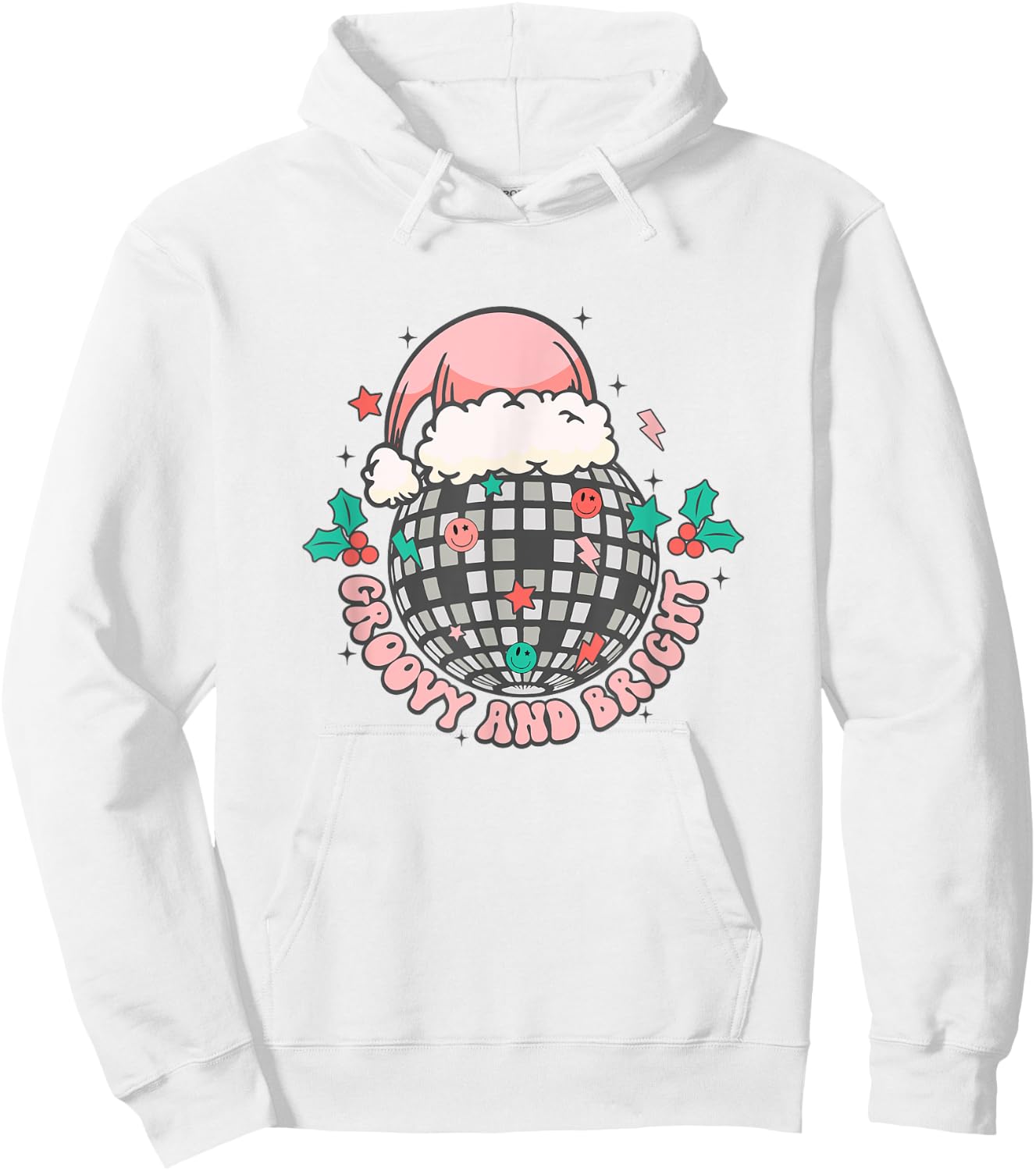 Disco Christmas Ball Retro Groovy Bright Santa Hat Hoodie - Hoodie | White