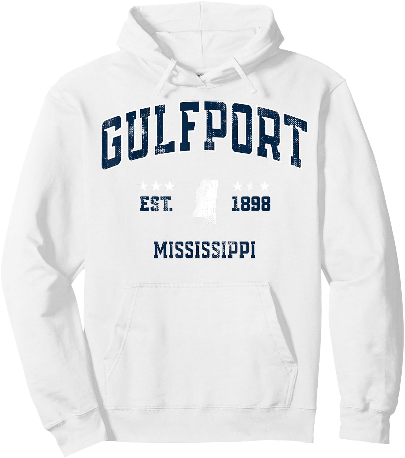 Gulfport Mississippi MS Vintage Athletic Navy Sports Hoodie - Hoodie | White