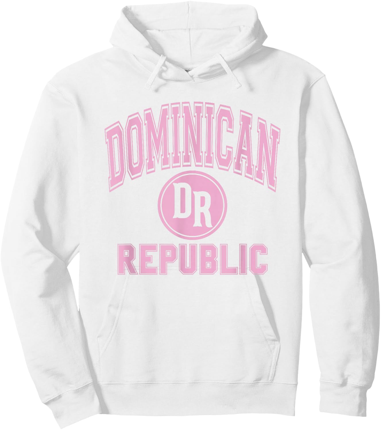 Dominican Republic Text DR Circle White with Pink Print Hoodie - Hoodie | White
