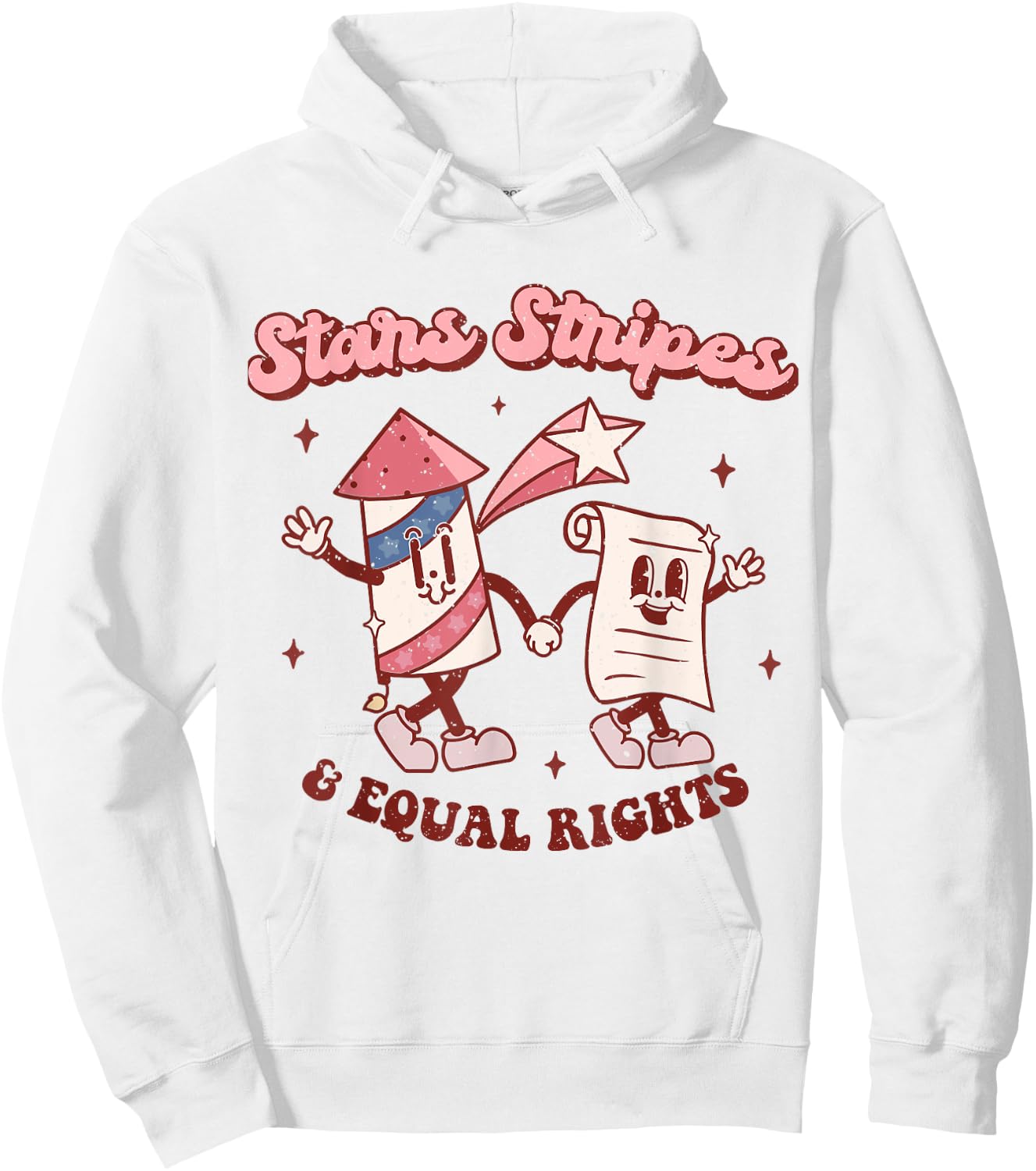 Stars Stripes & Equal Rights 4th Of July Retro Groovy Women Hoodie - Hoodie | White