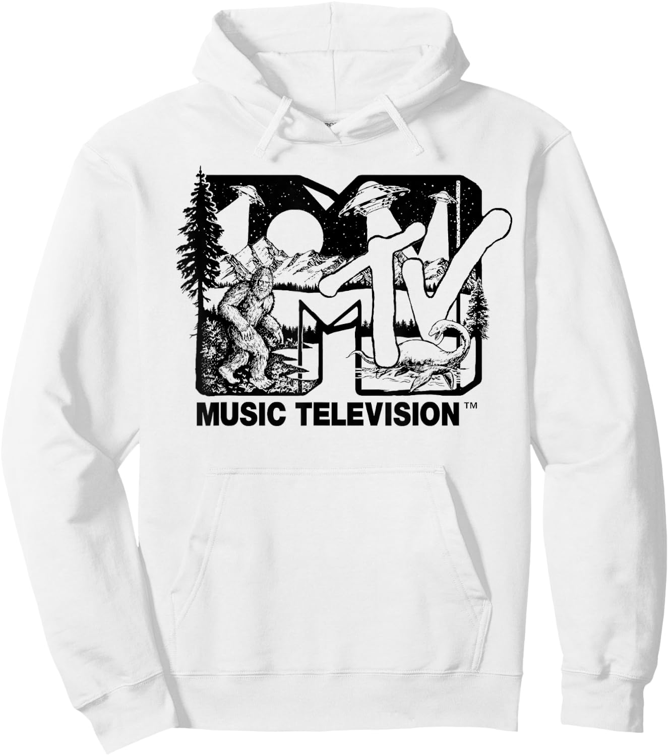 Mademark x MTV - Cryptid-Filled MTV Logo Feat. Bigfoot, UFO, & Nessie Outline Hoodie - Hoodie | White