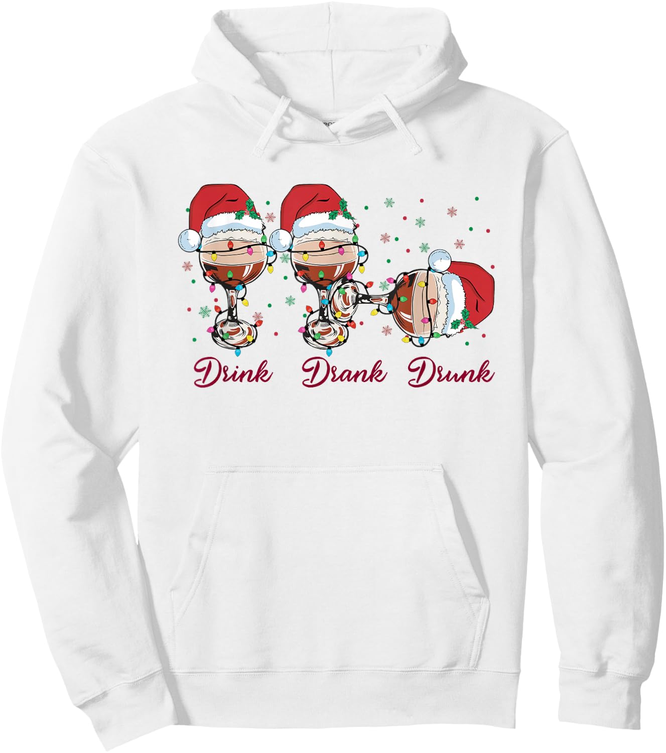 Drink Drank Drunk Red Wine Glass Funny Christmas Pajamas Hoodie - Hoodie | White