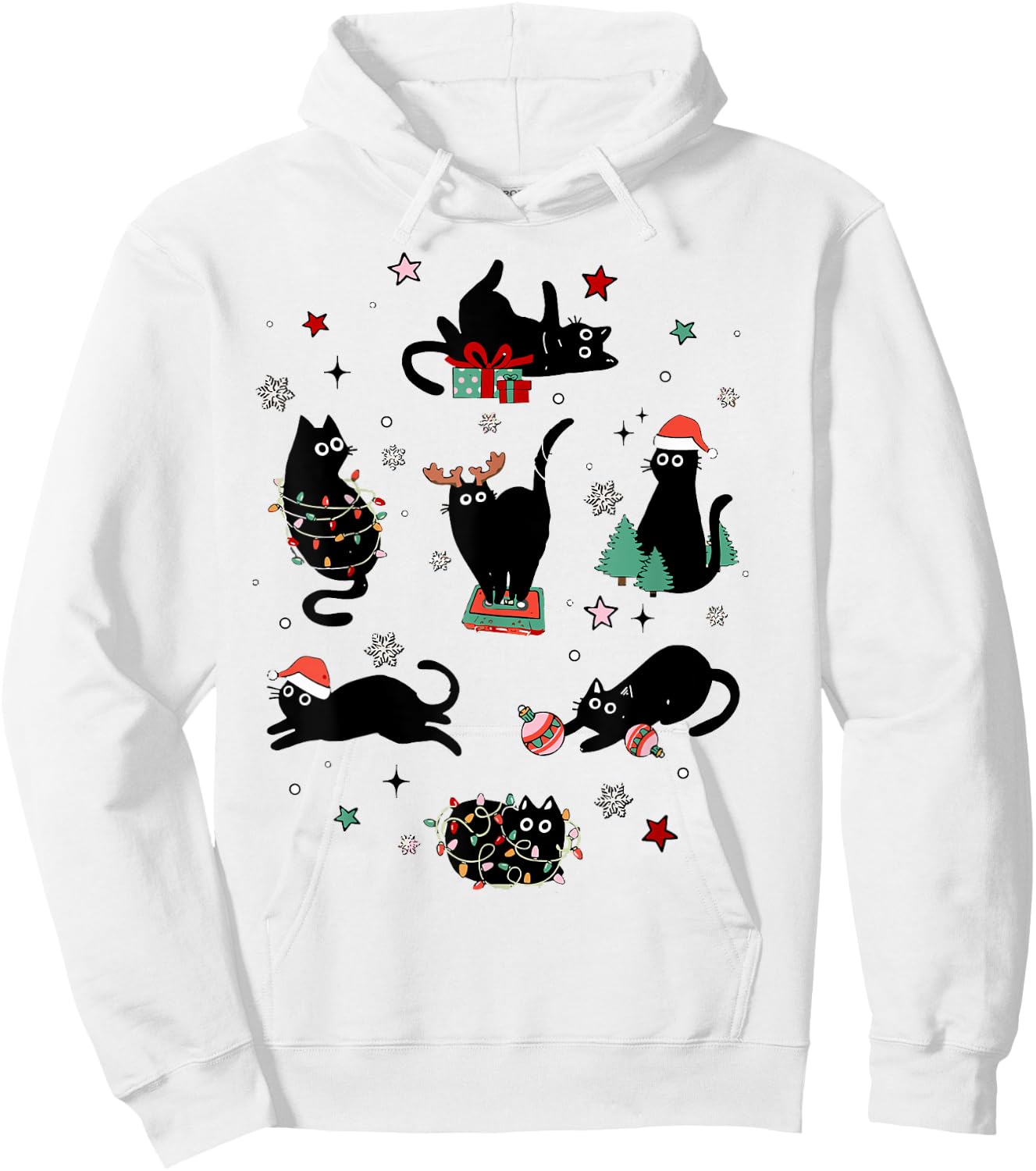 Santa Cat Light Gorgeous Reindeer Pajama Christmas Cat Lover Hoodie - Hoodie | White