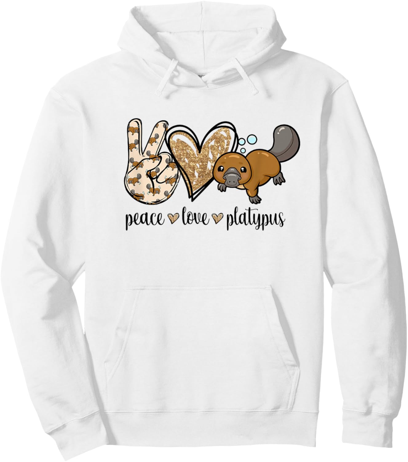 Girls Cute Kawaii Peace Love Platypus Lover Hoodie - Hoodie | White