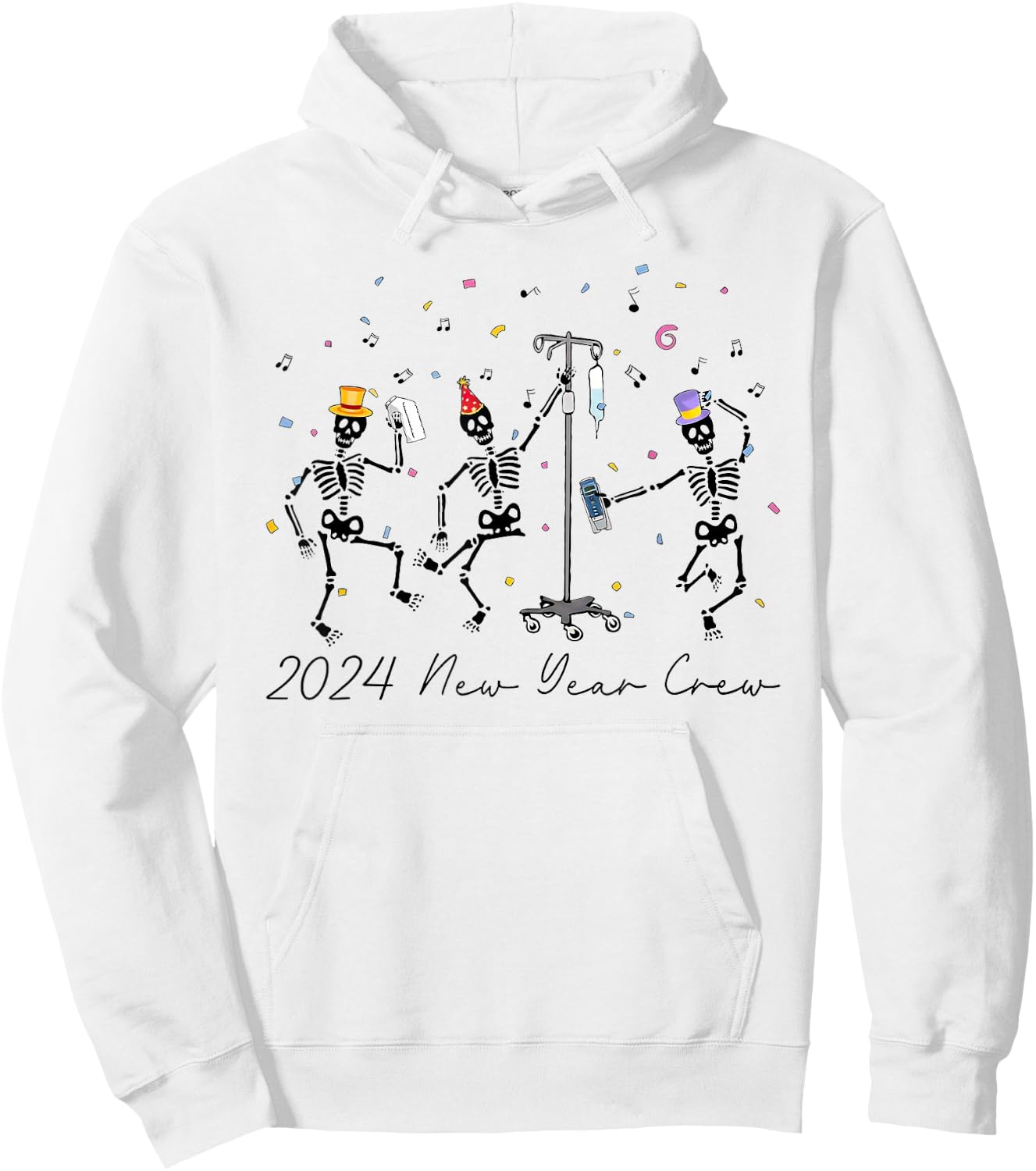 2024 New Year Crew Skeleton Dancing Funny Nurse Icu Er Hoodie - Hoodie | White