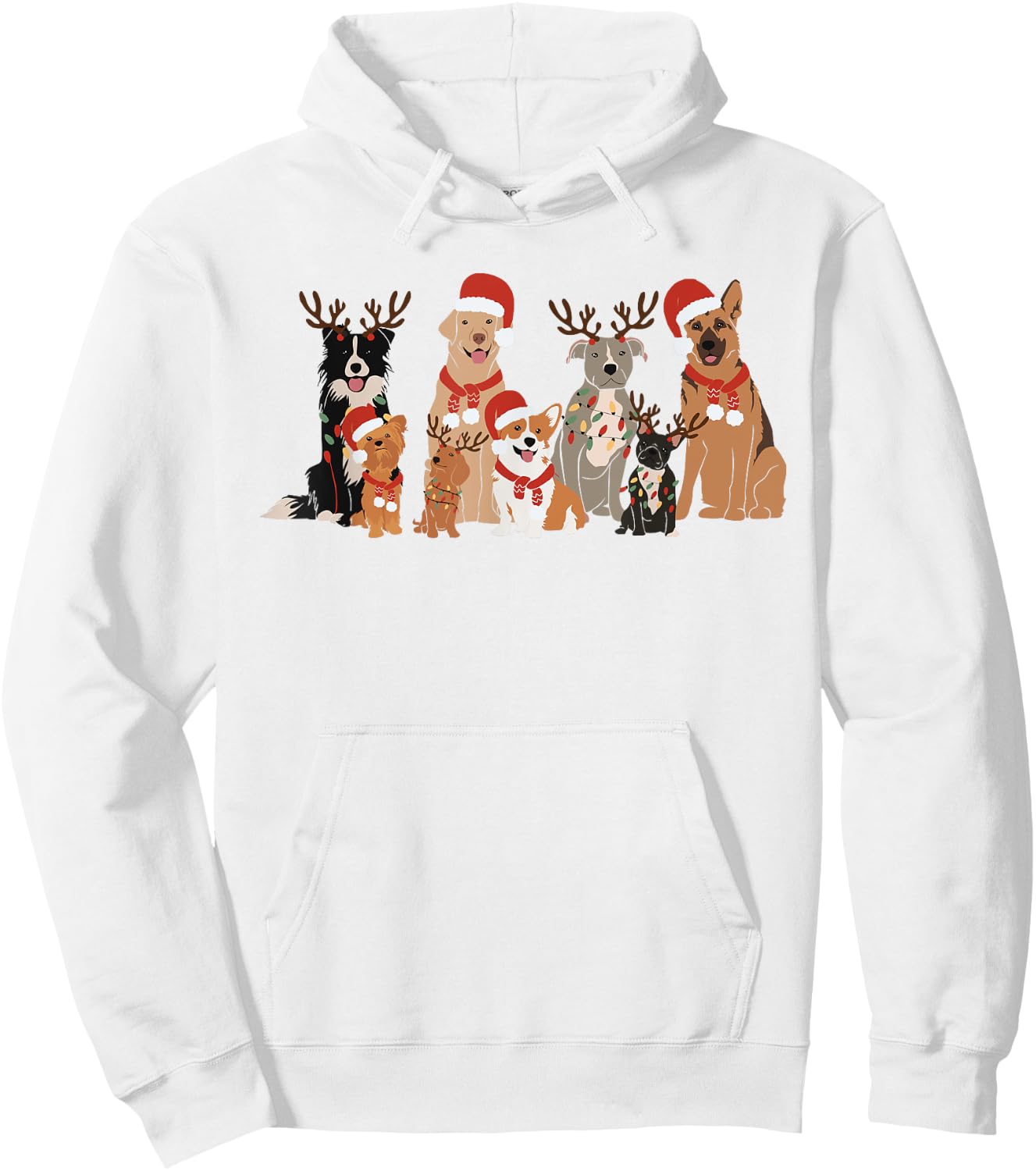 Christmas Dogs Squad Reindeer Santa Lights Dog Owner Hoodie - Hoodie | White