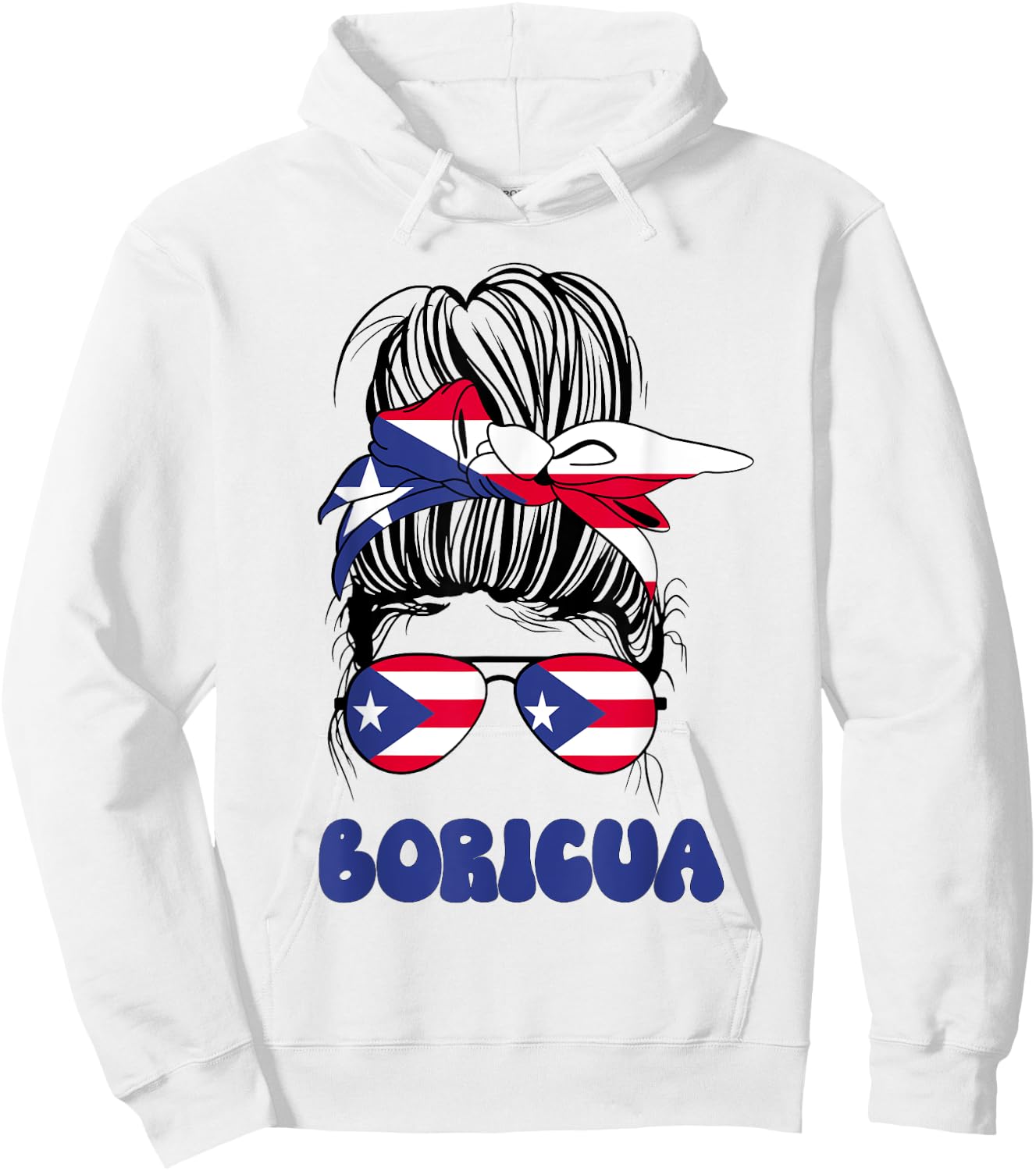 Boricua Puerto Rican Girl Messy Bun, Pride Puerto Rico Flag Hoodie - Hoodie | White