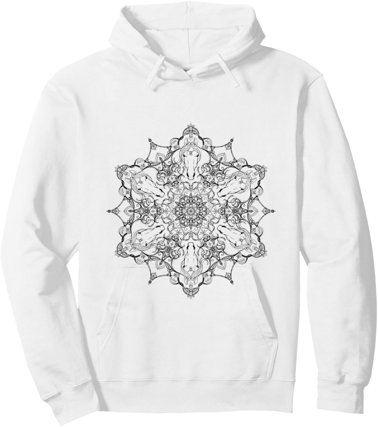 Mystical Magical Black and White Horse Head Mandala Hoodie - Hoodie | White