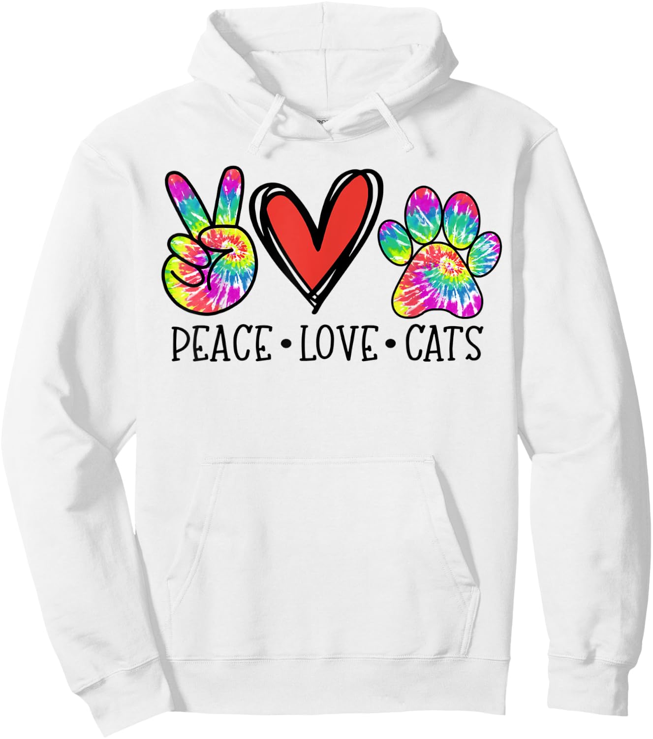 Peace Love Cats Paws Tie Dye Rainbow Animal Rescue Hoodie - Hoodie | White