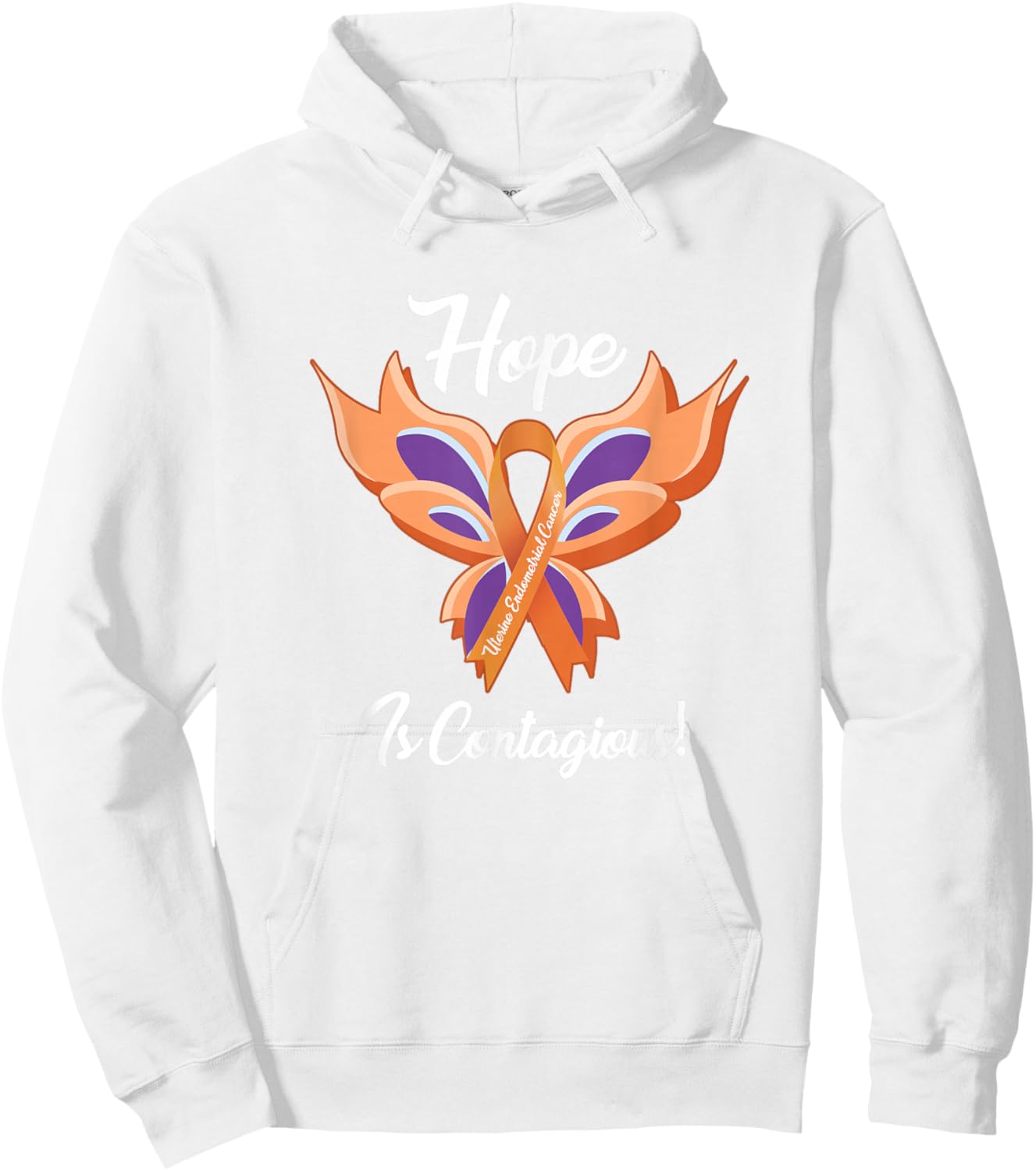 Uterine Endometrial Cancer Awareness Hope Butterfly T Shirt Hoodie - Hoodie | White