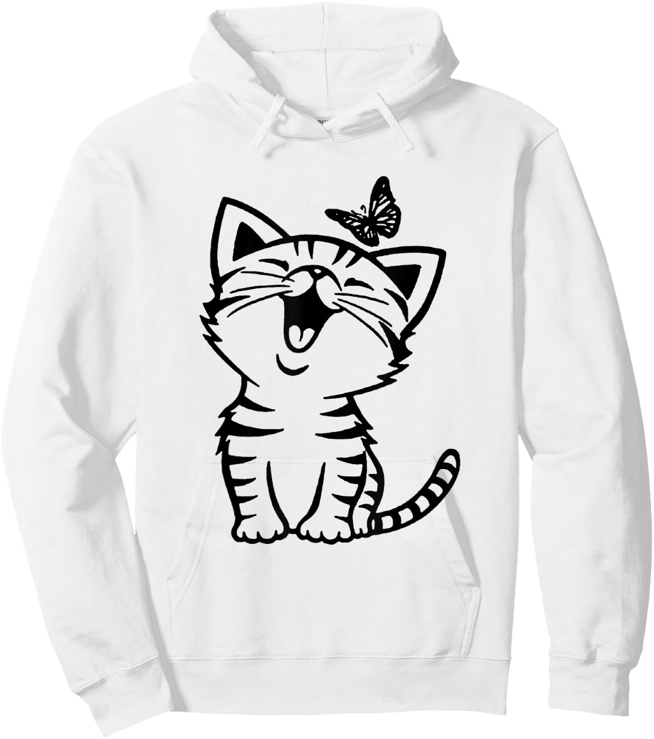 Funny Cat And Butterfly Hoodie - Hoodie | White
