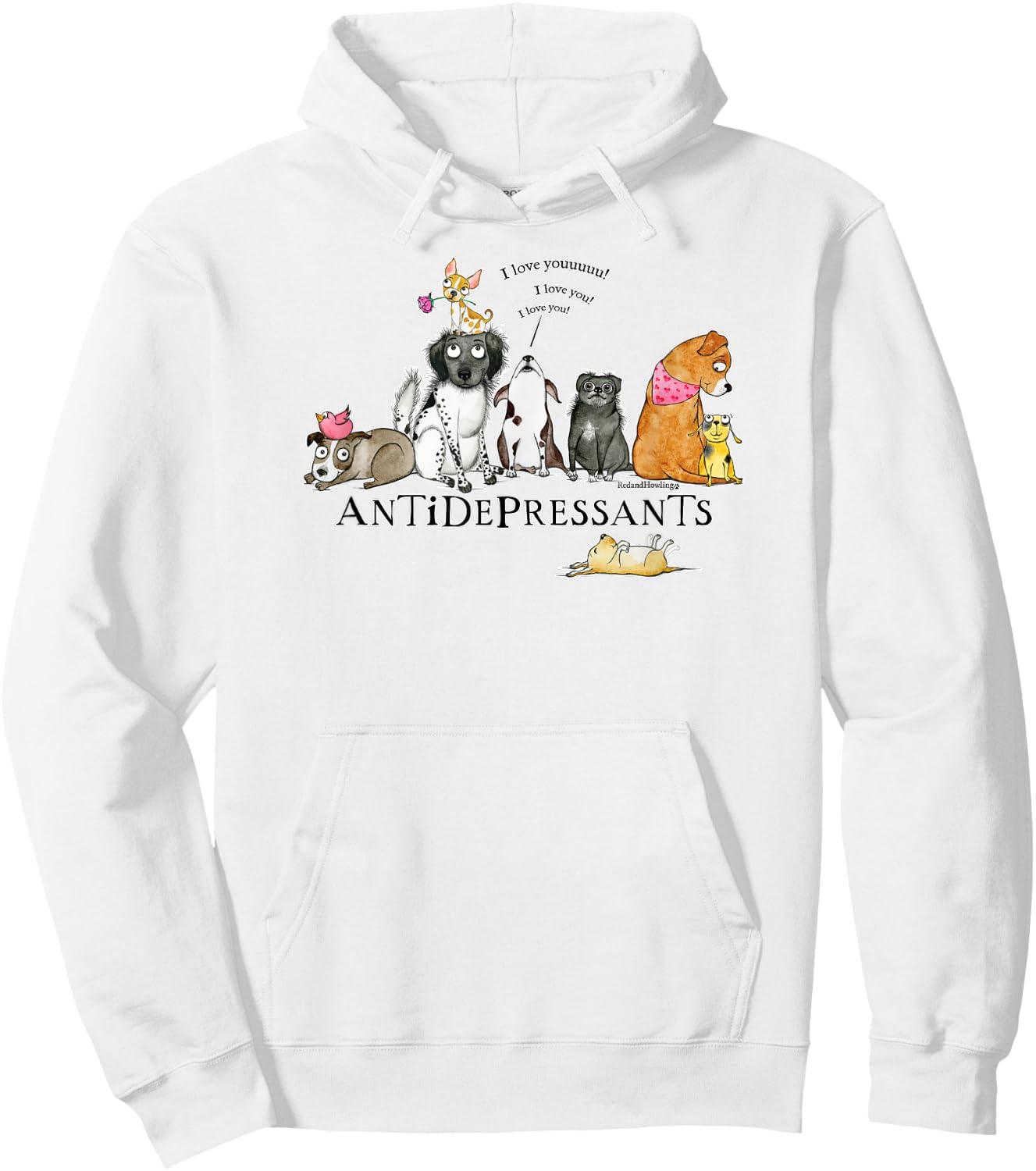 Red and Howling Antidepressants Dogs Hoodie - Hoodie | White