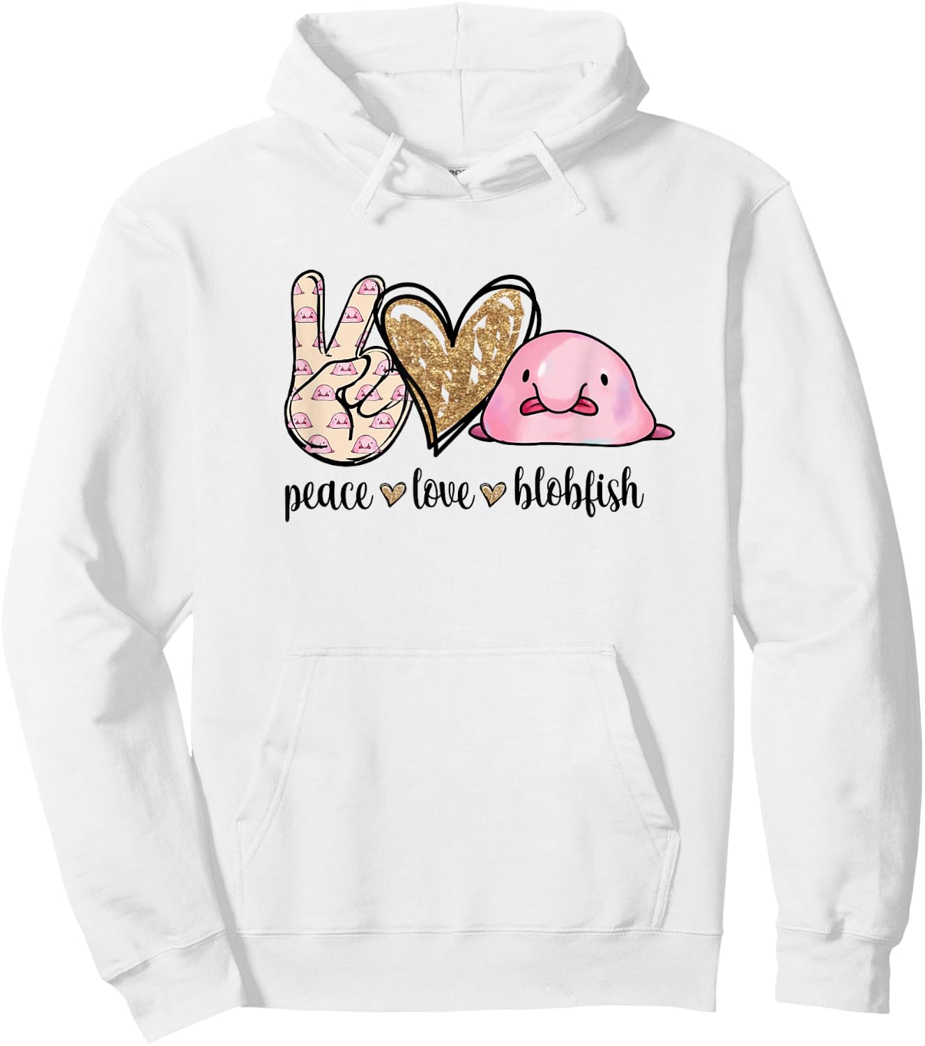 Girls Kids Peace Love Meme Blobfish Lover Hoodie - Hoodie | White