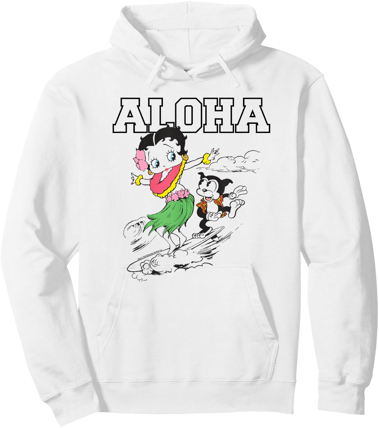 Betty Boop Surfing Aloha Outline Color Pop Hoodie - Hoodie | White