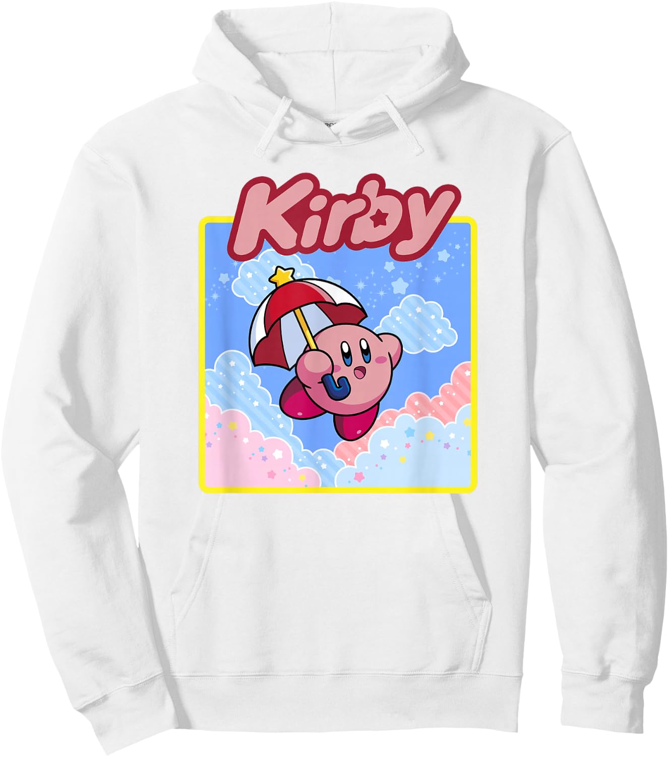 Kirby Floating in The Clouds Pastel Kawaii Nintendo Panel Hoodie - Hoodie | White