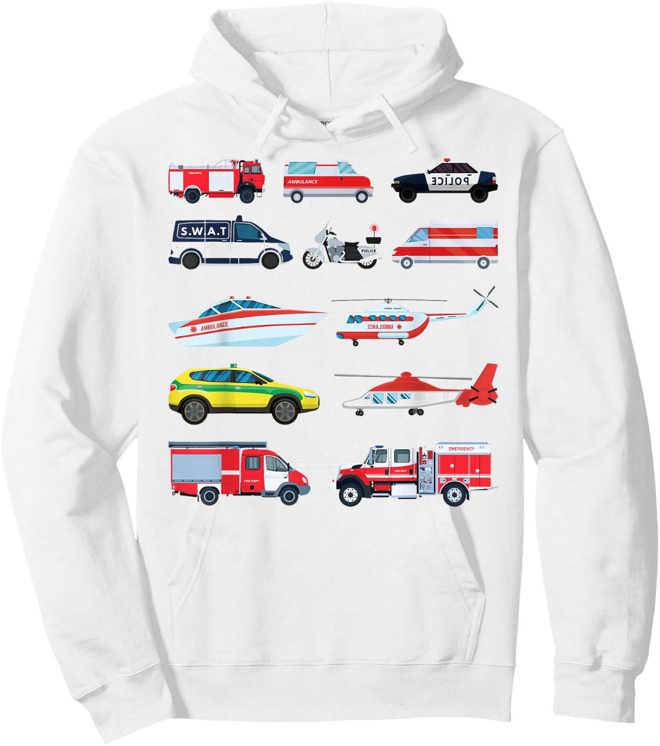 Emergency Vehicles, Emergency Boy and Girl Hoodie - Hoodie | White