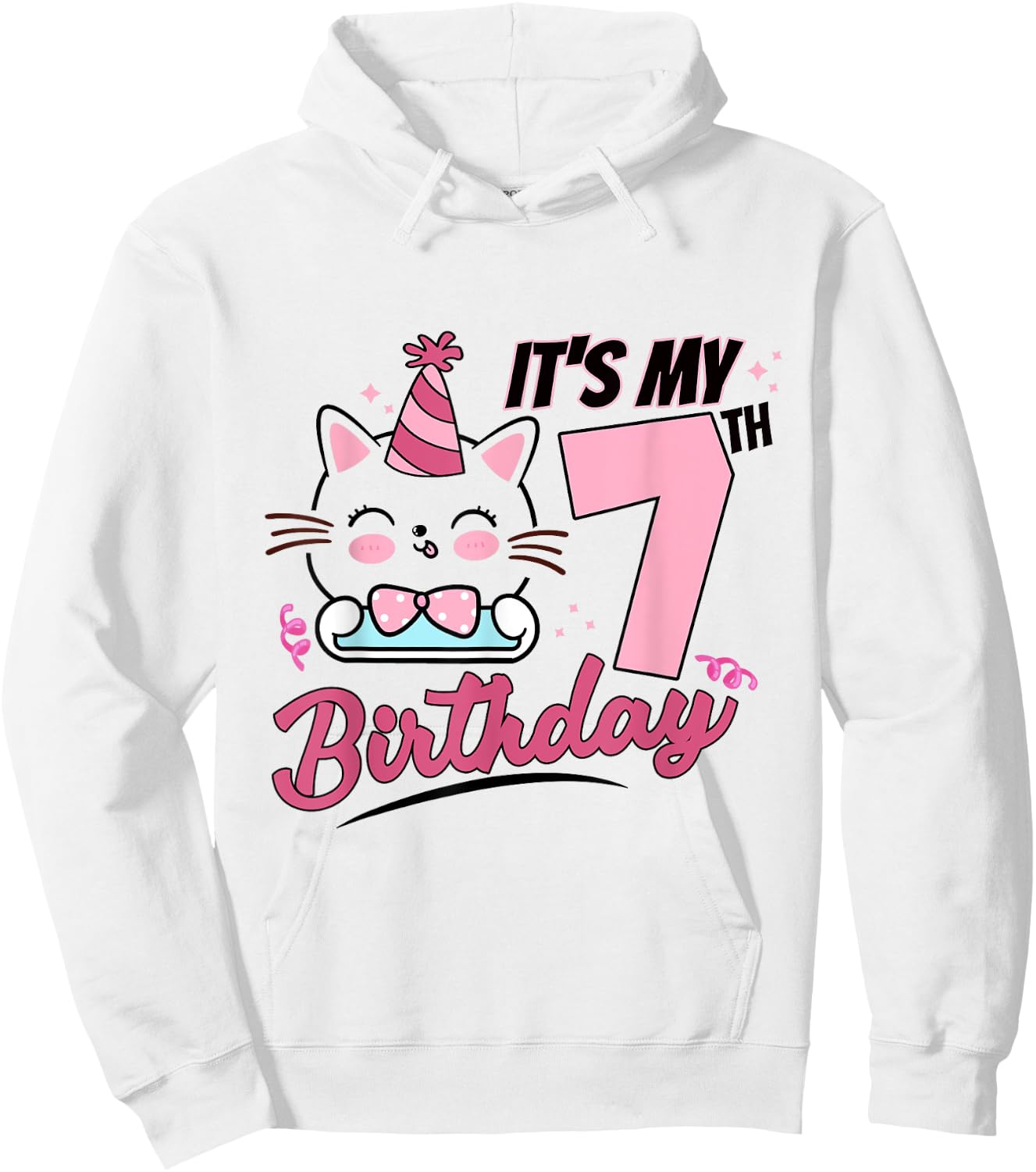 It's My 7th Birthday Cute Cat Kitten 7 Years Old Girls Hoodie - Hoodie | White