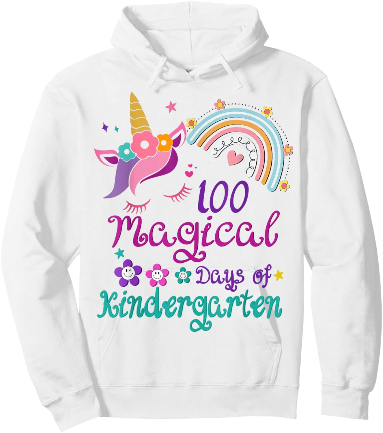 100 Days Of Kindergarten 100th Day School unicorn girls Hoodie - Hoodie | White